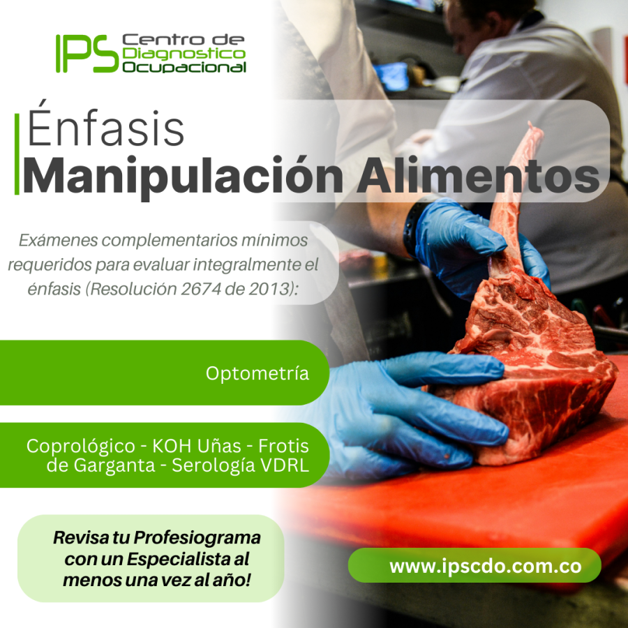 Examenes minimos requeridos para evaluar el Enfasis para Manipulacion de Alimentos