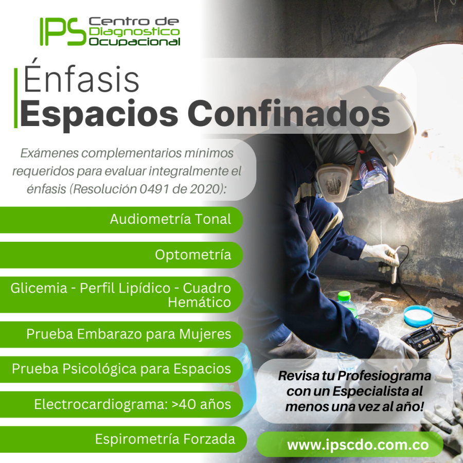 Examenes minimos requeridos para evaluar el Enfasis para Espacios Confinados